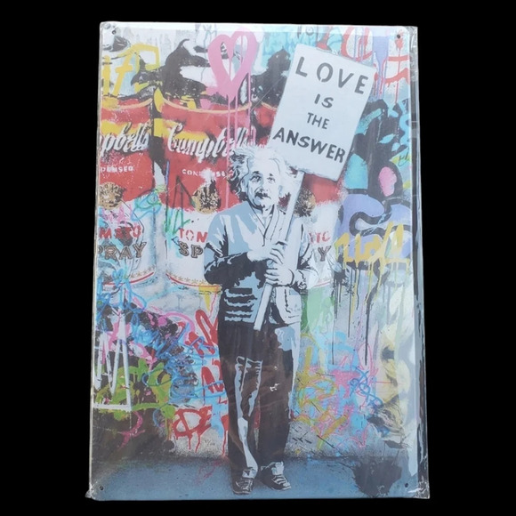 New Love Is The Answer Street Graffiti Metal Tin Art Home Wall Bedroom Decor - Picture 1 of 4
